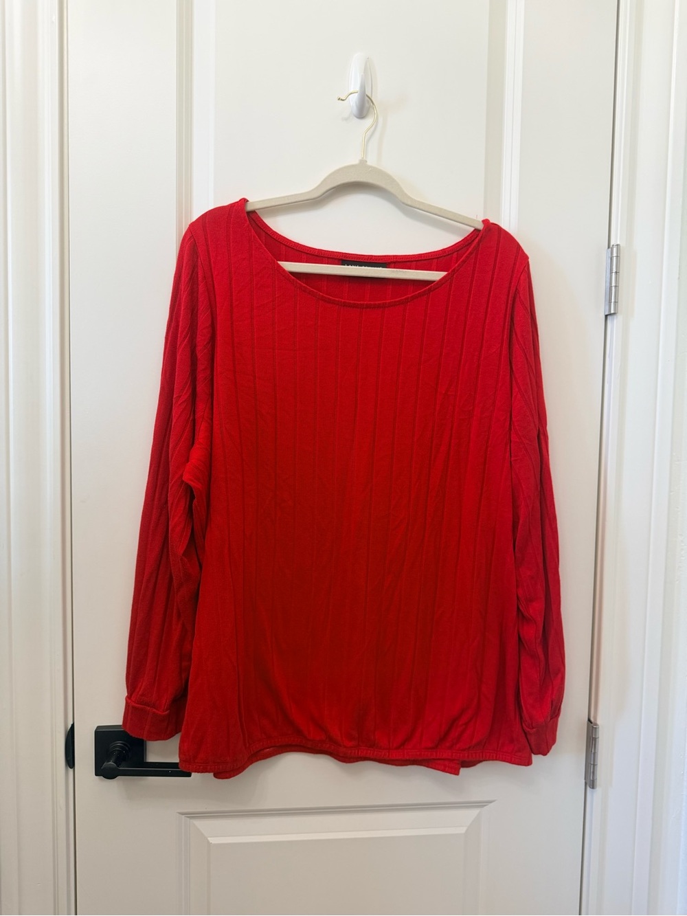 Lane Bryant Red Ribbed Long-Sleeve Top